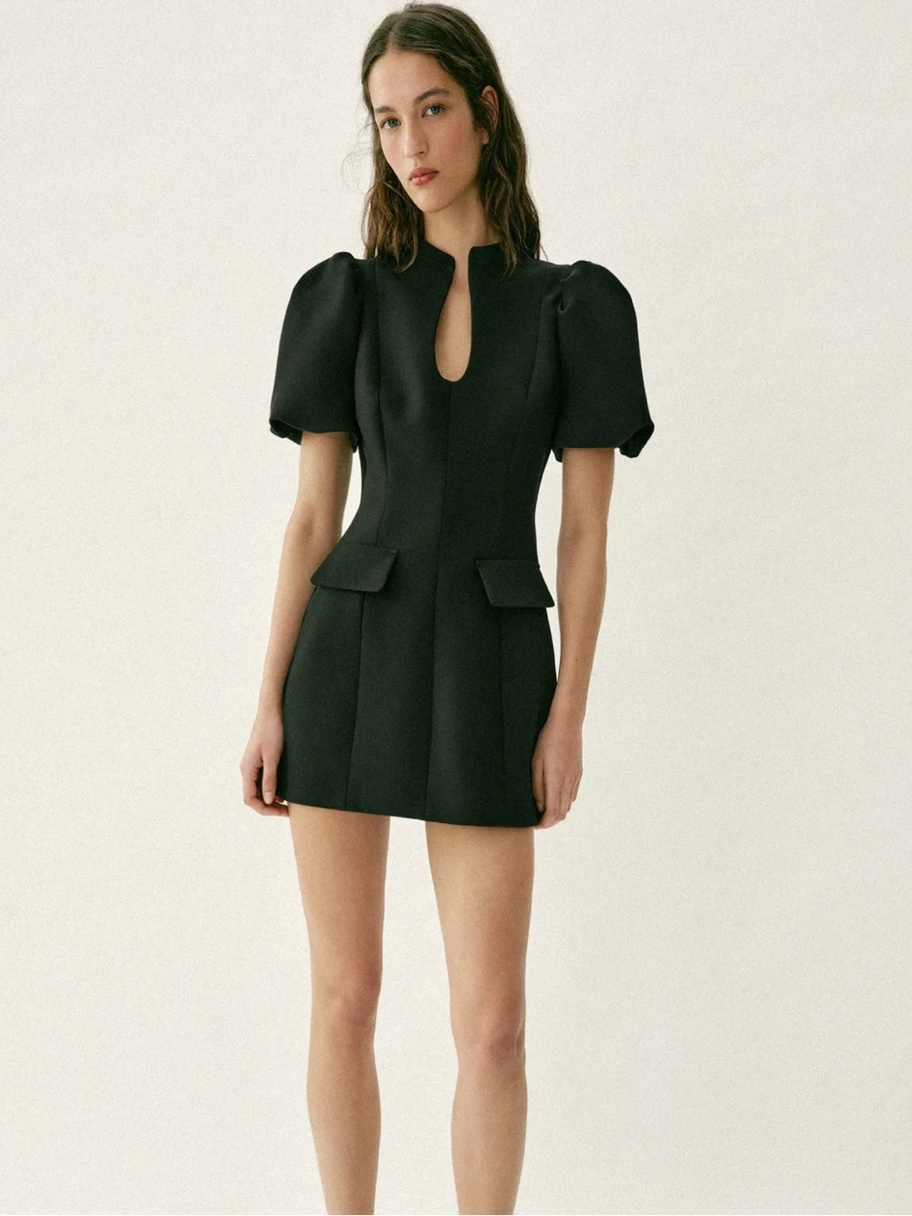 Zara Black Short Puff Sleeve Mini Dress